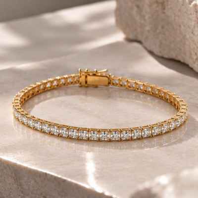 Bracciale Donna Tennis 2x2 in Argento 925 Dorato con Zirconi Bianchi