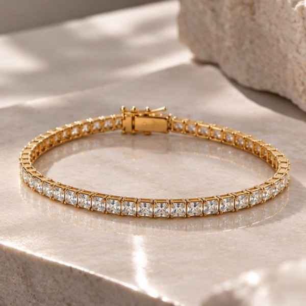 Bracciale Donna Tennis 2x2 in Argento 925 Dorato con Zirconi Bianchi