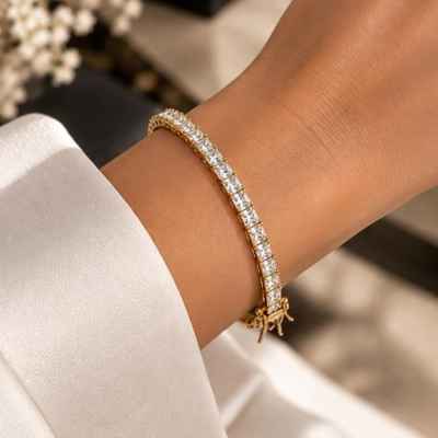 Bracciale Donna Tennis 2x2 in Argento 925 Dorato con Zirconi Bianchi