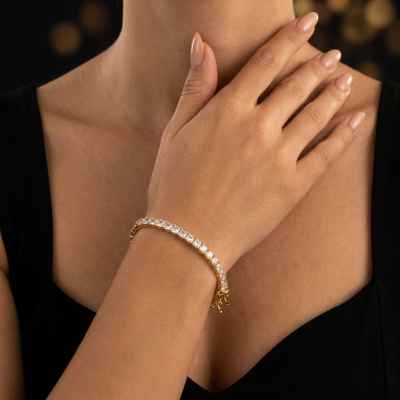 Bracciale Donna Tennis 2x2 in Argento 925 Dorato con Zirconi Bianchi