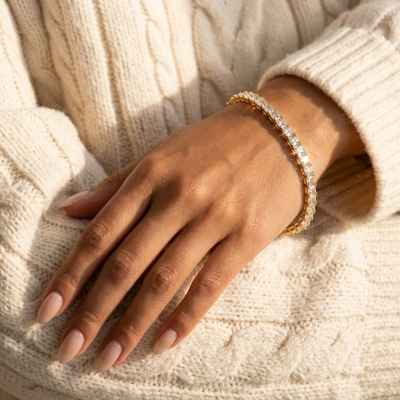 Bracciale Donna Tennis 2x2 in Argento 925 Dorato con Zirconi Bianchi