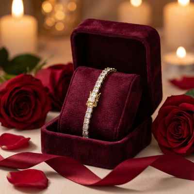 Bracciale Donna Tennis 2x2 in Argento 925 Dorato con Zirconi Bianchi