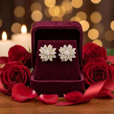 Orecchini Donna Fiore Loto in Argento 925 Dorato con Zirconi Orecchini Donna Fiore Loto in Argento 925 Dorato con Zirconi