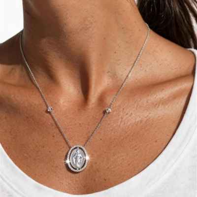 Collana Donna Madonna Miracolosa Reversibile in Argento 925 con Zirconi