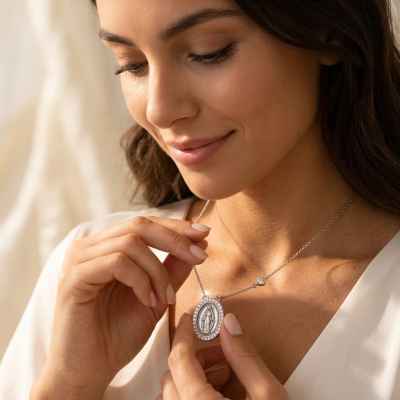 Collana Donna Madonna Miracolosa Reversibile in Argento 925 con Zirconi